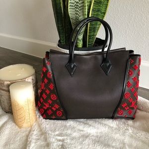 Rare Louis Vuitton w tote red brown handbag